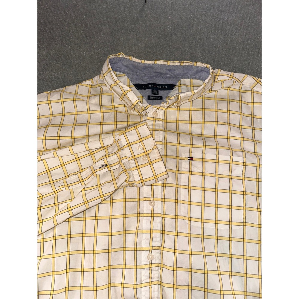 Tommy Hilfiger Mens XL Classic Fit Yellow Plaid Button Down Shirt Long Sleeve
